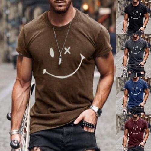 Casual Mens T shirt tops Loose round neck short-sleeved Tee Tops Smile Face Print T-shirt Pullover Mens Tops Tshirt Plus Size