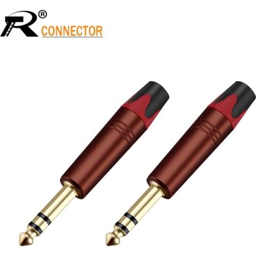 Gold-plated 6.35mm Jack 3 pole Stereo Audio Plug High quality Jack 6.5 Speaker Wire Connector Microphone Plug black/red Tail
