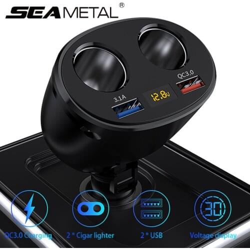 Cigarette Lighter Car Charger USB QC Fast Charging Cigarette Lighter Splitter Charger Adapter Socket Rotatable Digital Voltage