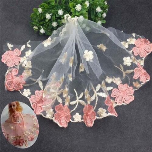 Pink Green Embroidered Ribbon 14.2cm Wide Lace Trim Fabric for DIY Sewing Crafts Garment Embellishments Party Table Decorations