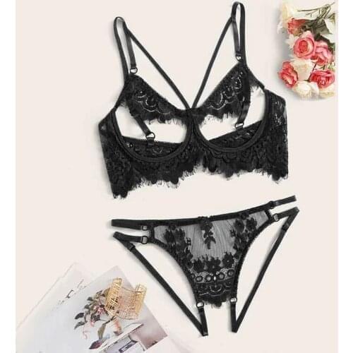 Sexy Lingerie Hollow Out Lace Bra And Crotchless G string Underwear Women Set Erotic Lingerie Sex Sleepwear Exotic Costumes Porn