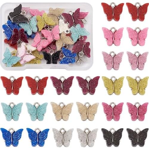 44pcs/Box Vintage Alloy Acrylic Butterfly Charms for DIY Hoop Earing Bracelet Necklace Decor Accessories Mix 11 Color