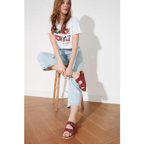 Trendyol Nubuck Looking Double Buckled Woman Slippers TAKSS21TE0066 босоножки женские 2021 chaussure femme sandalias Женские сандали