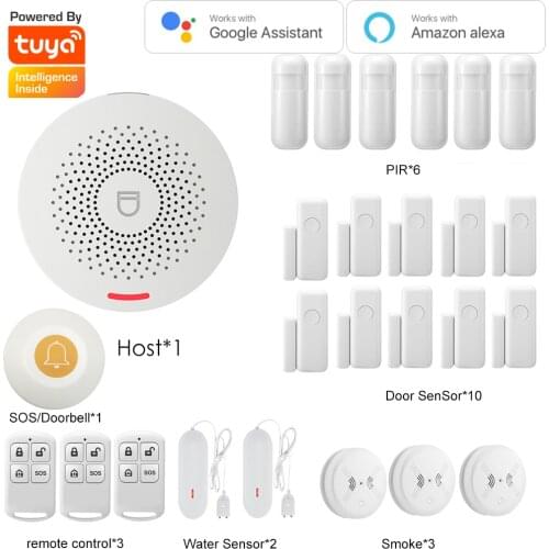 Tuya Smart Home Security Alarm System Hub Kit ,Host with sound function, support Google and Alexa Door/ PIR Sensor Smar Life App