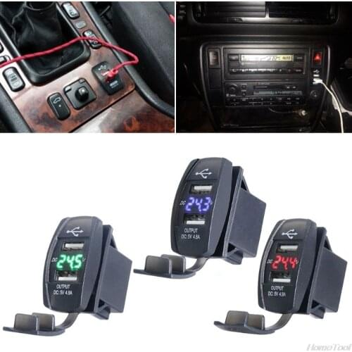 Waterproof 12V 12V Auto Boat Dual USB Port Car Charger LED Voltmeter Mobile Phone Charging Adapter for iphone GPS Tablet D03 20