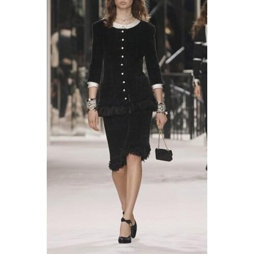 High End Custom 11.5 ! Fashion Round Neck Hem Feather Tassels Design Temperament Elegant Slim Jacket Coat Women