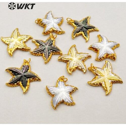 WT-P1188 WKT Wholesale Custom Brilliant Natural Shell Maple Leaf Pendant With Gold Trim Lovely Small Pendant For Friends Gift