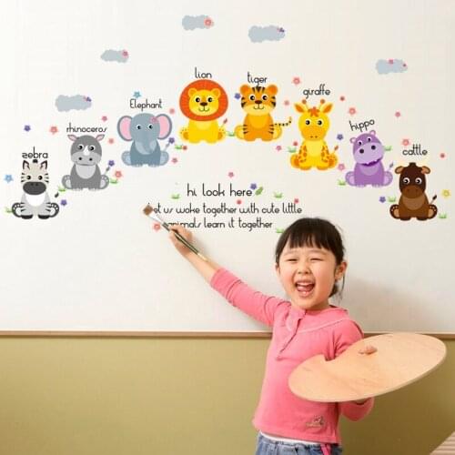 Vivid Wall stickers English cartoon animal kindergarten childrens room bedroom living room background home decoration decal