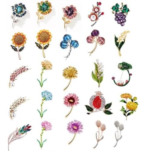 1pcs Flower Brooches For Women Enamel Brooches Jewelry Hijab Pins Crystal Decorative Garment Dress Accessories Pin