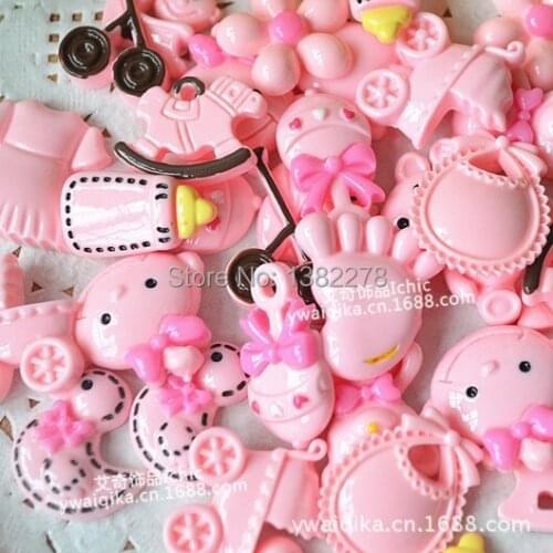100PCS Mixed Styles baby shower favors party decoration pink resin gift for candy box accessory girl birthday scrapbook