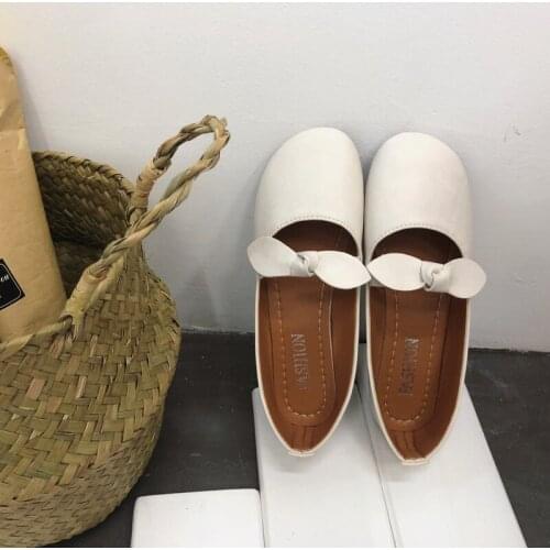 2020 Sale Flat Shoes Woman Leather Loafers High Quality Spring Casual Shoes Round Toe Cute Bow Women Flats Women Shoes W38-27