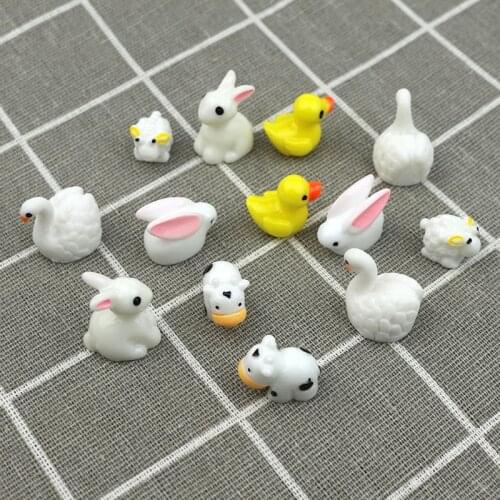30pcs Animal Resin Duck Rabbit Swan Sheep Figurines DIY Craft Supplies Home Decoration Accessories Props Material Kids Play Toys