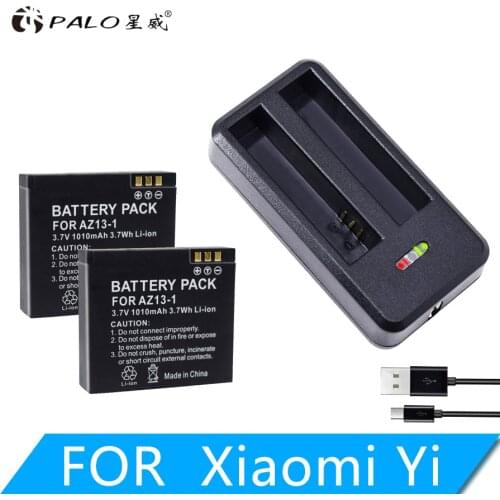 PALO AZ13-1 Battery 1010mAh with USB Battery Charger For Xiaomi Yi Action Camera Replacement Battery Rechargeable Backup Bateria