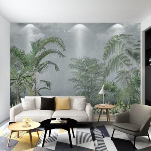 Bacaz Custom 3d Wallpaper Murals Retro Nostalgic Tropical Forest Coconut Trees Plant Toucan Jungle Mural Background Wall paper