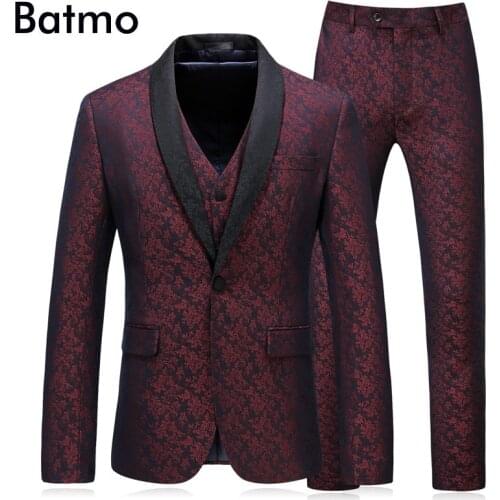 Batmo 2018 new arrival high quality printed Single Breasted casual suits men,mens wedding dress,plus-size S-5XL 6138