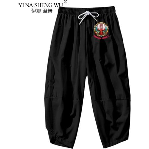 Thin Kimono Pants Men Vintage Japanese Harajuku New Demon Printed Elastic Waist Casual Traditional Asian Clothes Harem Trousers