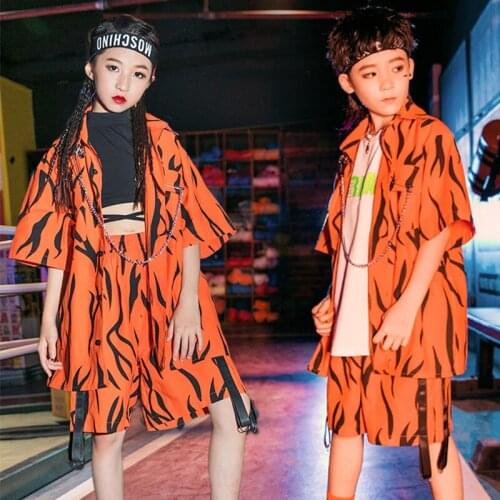 ChildrenS Trend Performance Clothing Hip Hop Costumes Boys Girls Jazz Dance Outfit Modern Stage Wear Summer Print Suit DNV13327