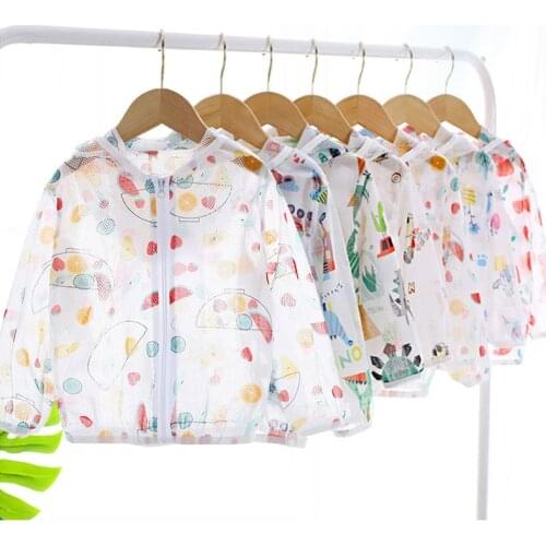0-8Year Summer Childrens Sun Protection Clothing Outwear Boys and Girls Printing Long Sleeved Air Conditioning Cardigan Jacket