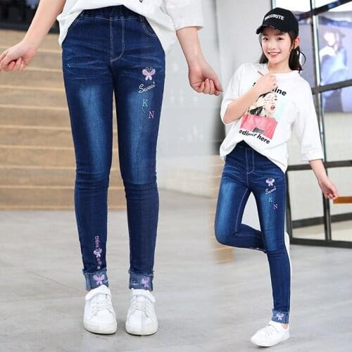 Girls Jeans 2021 Spring Autumn Letter Pattern Casual Jeans Girls Elastic Waist Pants Stretch Jeans Children Slim Pencil Pants G