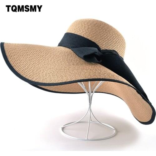 TQMSMY Elegant straw Hats for women Beach cap Wide Brim sun hat Ladies Summer Bow-knot caps Shade gorro bone chapeau femme