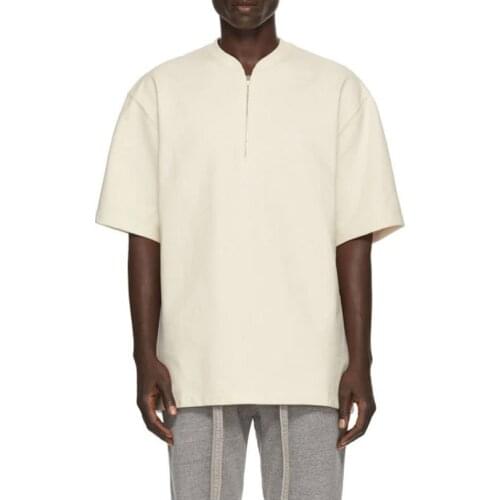 High quality summer new half zipper V-neck basic short-sleeved loose casual mens and womens T-shirt