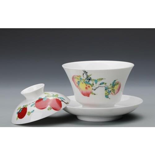 Guan Fu Museum Three More Ornamentation Tureen Suit Three Talents Tureen Kung Fu Tea Have Chinese Style Auspicious Grain Tea Set