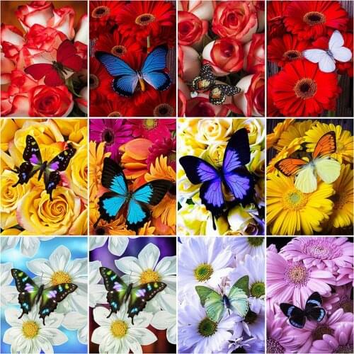HUACAN 5D Diamond Painting Butterfly Cross Stitch Kit Full Drill Diamond Embroidery Flower Mosaic Daisy Rhinestone Handmade Gift