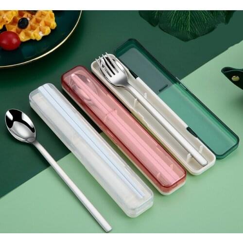 Portable Tableware Set Stainless Steel Travel Outdoor Picnic Fork Spoon Chopsticks Dinnerware Cutlery Set with Box Kitchen Tools