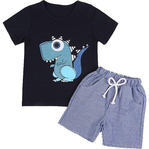 Baby Boys Clothing Sets New Summer Outfit Kids Little Monster Cartoon T-Shirt+Striped Shorts 2-Piece Casual Clothes Suit
