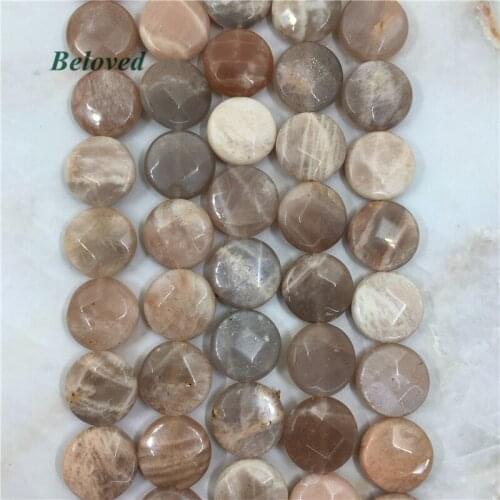 Round Faceted Flash Sunstone Slice Loose Beads, Natural Moonstone Gems Strand Beads For Jewelry Making, BG18090