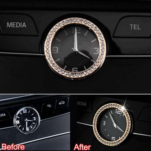 Metal Car Middle Console Time Watch Clock Frame Cover Trim Ring Decoration Fits For Benz C180 C200 2014-2015