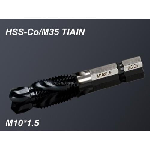 1Pc 10MM Cobalt HSS Spiral Pointed Complex Tap TIAIN M35 Stainless Steel Tapping Chamfering Tool Hex Shank Metric M10*1.5