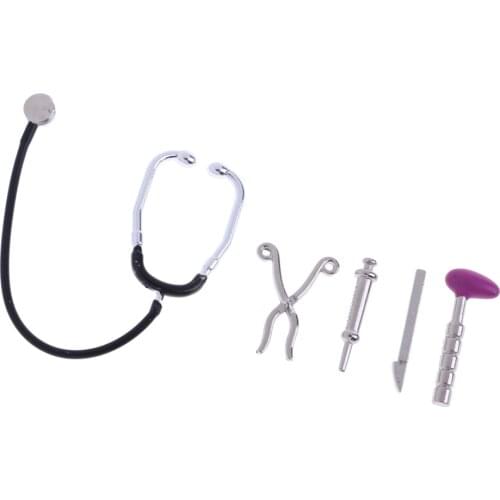 Miniature Alloy 5pcs Stethoscope Set Model for 1/12 Dollhouse Accessories Life Scenes Decoration