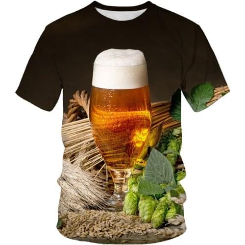 Fashionable new beer snacks for the summer of 2021. Mens casual cool short-sleeved T-shirt top with fruit 3D printing pattern