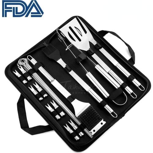 Stainless Steel BBQ Tools Set Spatula Fork Tongs Knife Brush skewers Barbecue Grilling Utensil Camping Outdoor Cooking Tool Sets