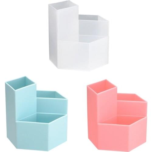 3 Lattices Pencil Cup Holder Storage Box Desktop Organizer Make-up Brush Storage Box Tools Holder for Home Office Desk Supplies
