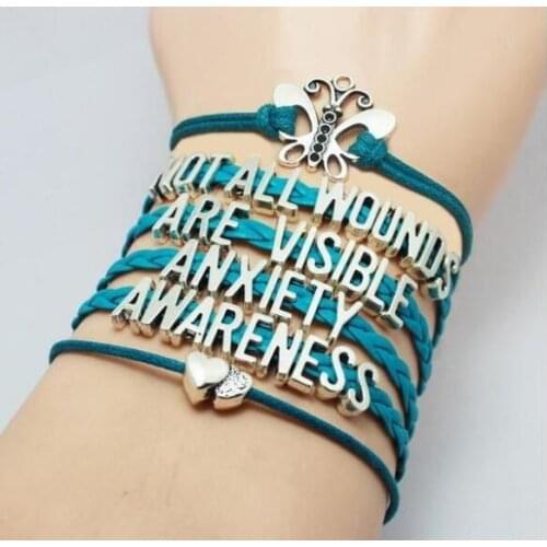 Newest Hand Made Leather Anxiety Awareness Bracelets Jewelry for women not all wounds are visible anxiety awareness YLQ0325