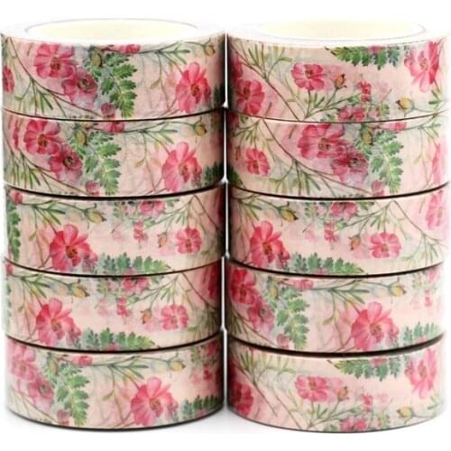 NEW 10pcs/Lot Decorative Pink Daisy Flowers Leaves Washi Tapes Japanese Planner Adhesive Masking Tape Cute Stationery