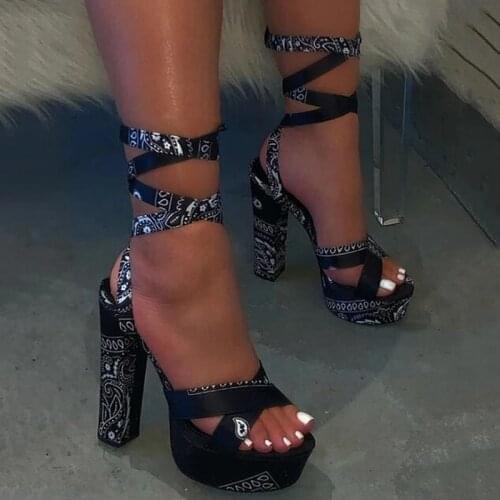 New Women Platform Summer Sandals Lace up Woman Candy Colors Thick High Heels Ladies Ankle Strap Shoes Female Sandalias