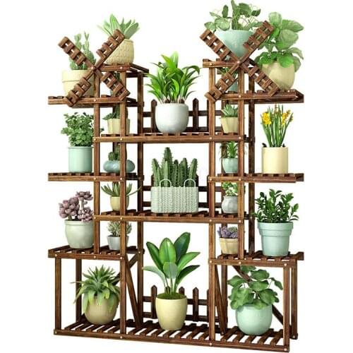Wooden flower shelf multi-storey indoor special shelf rack floor balcony solid wood wrought iron living room succulent pot rack