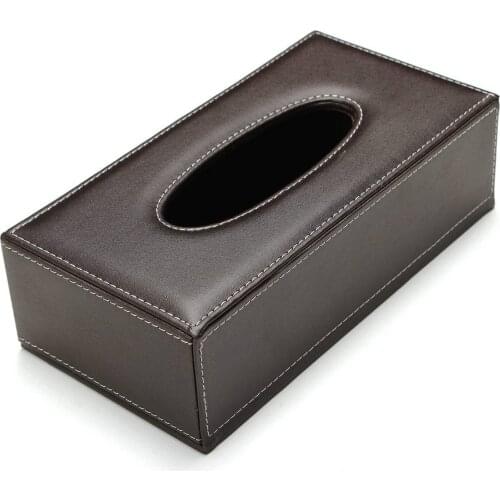 Portable Leather Rectangular Tissue Cover Box Holders Case Pumping Paper Hotel Home Car Gift Brown
