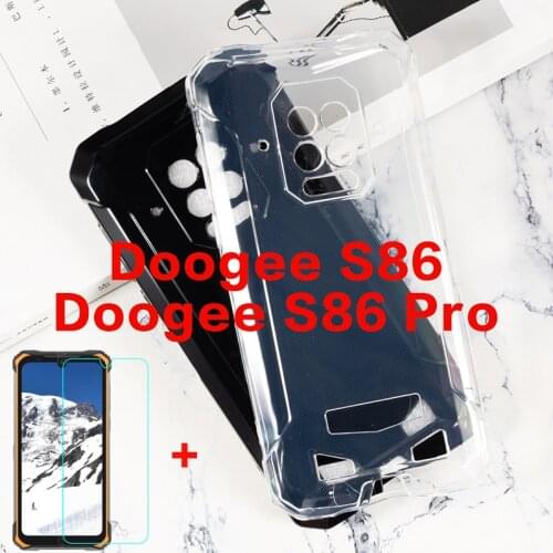 Transparent Phone Case For Doogee S88 Pro S88Plus Back Cover Soft Black TPU Case For Vidrio Doogee S86 Pro Tempered Glass Cases