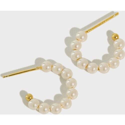 Real 925 sterling silver stud earrings for women geometric ring shell bead gold earring versatile temperament fine jewelry Brinc