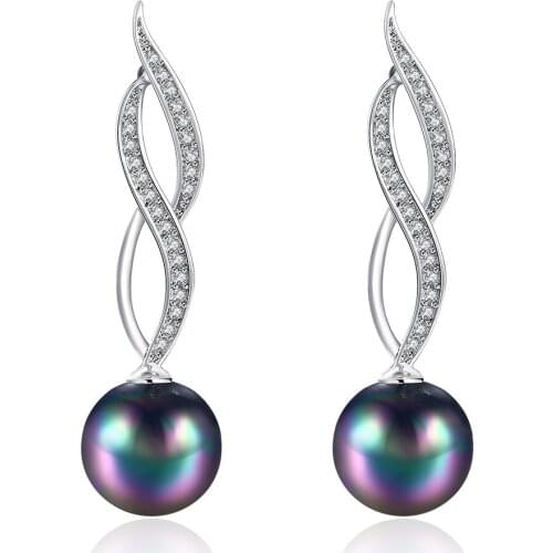 ZEMIOR Graceful Lines Imitation Pearls Drop Earrings For Women Full White Cubic Zirconia Earring Anniversary Fashion Jewelry