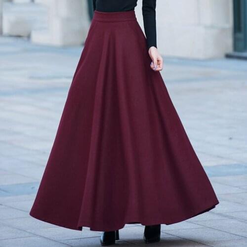 Woolen Half-Length Skirt Autumn Winter Long Female A-Line Skirt Winter High-Waisted Woolen Big Skirt Large Size Thickening Q389