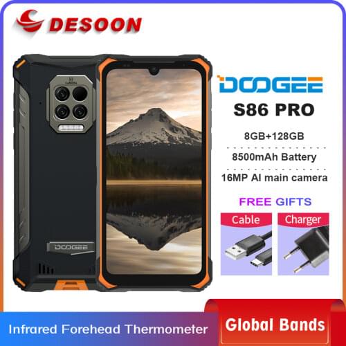 DOOGEE S86 Pro Helio P60 Octa Core Rugged Smart Phone 6.1'' Global Bands 8500mAh 8GB+128GB NFC Infrared Thermometer cellphone