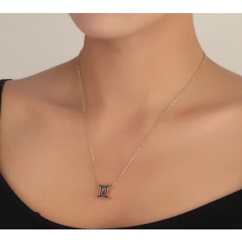 Thick Black 12 Zodiac Sign Necklaces Enamel Astrology Constellation Star Clavickle Chain Choker Birthday Gift High Quality