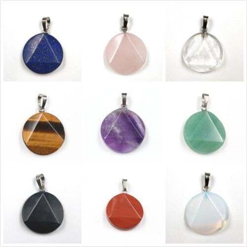 FYJS Unique Silver Plated Round Cabochon Geometric Tiger Eye Stone Pendant Rose Pink Quartz Jewelry