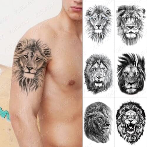 Temporary Tattoo Sticker For Men Women Moon Fantasy Lion Wolf Waterproof Flash Tatto Lightning Tiger Henna Wild Animal Body Art