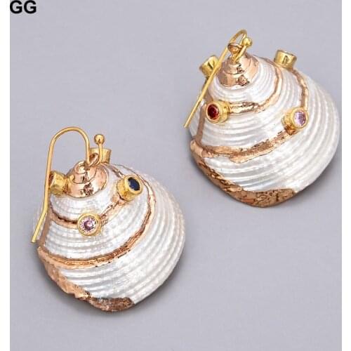 GuaiGuai Jewelry White Spiral Sea Shell Cz Pave Hook Earrings